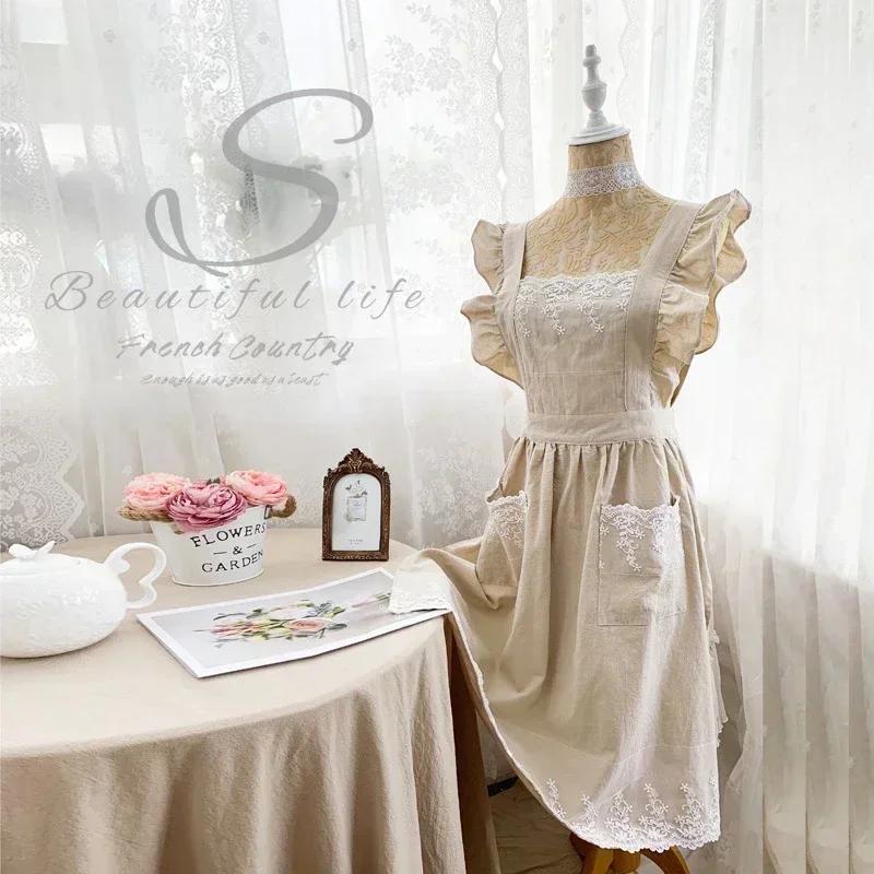 Pure Cotton Apron Floral Art All-cotton Garden Smock Princess Full-body Flower Shop Work Clothes Summer Linen Manicure Apron New