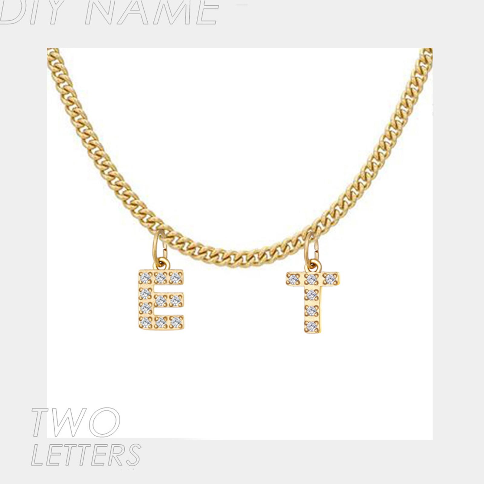 

304 Stainless Steel Customized Name Necklace Zircon Alphabet Personalized Letter Pendant Nameplate Necklace Gold Color 45cm long