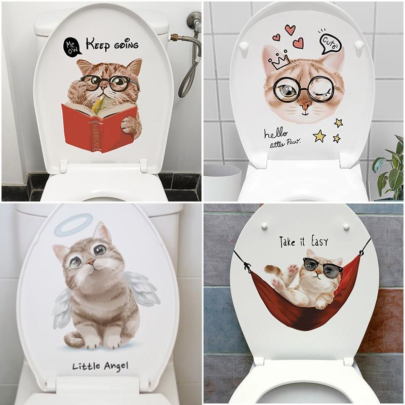 2/3pcs Toilet Stickers Multiple Cat Wall Stickers Cartoon Stickers Toilet Waterproof Bathroom Toilet Cover Stickers, Home Decor