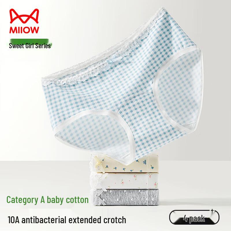 Maoren Women's Baby Cotton Antibacterial Lace Bow Underwear 4-Pack