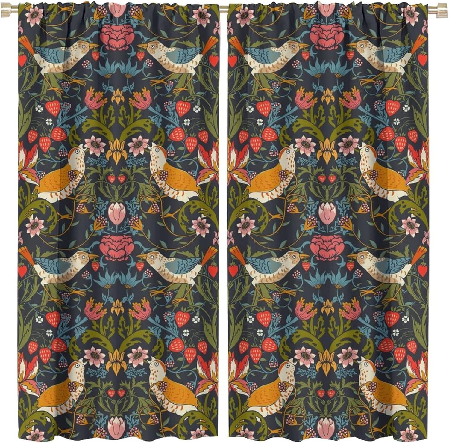 

Bohemia William Morris Art Blackout Window Curtains Flowers Birds and Berries Retro Style Curtains for Living Room Bedroom 21( 100*130 Grommet Top 1pcs