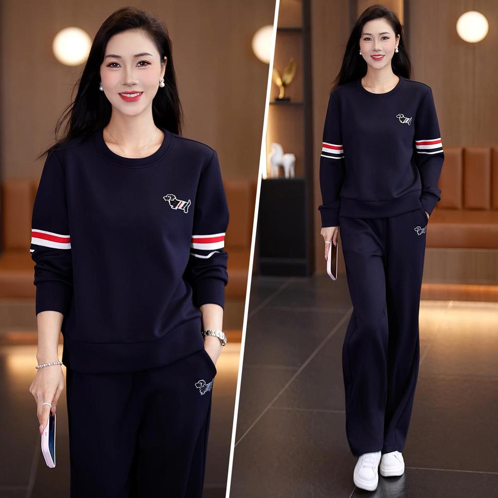 Women's Spring-Autumn 2026 Fashion: Loose Round Neck Hoodie and Casual Running Suit Set