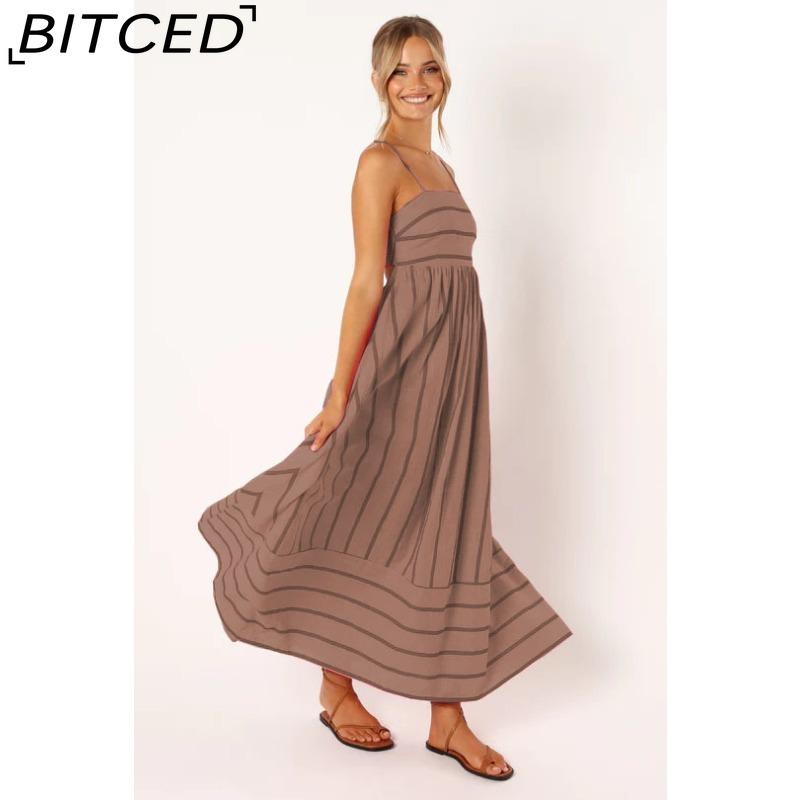 BITCED Spring/Summer Striped Strappy Backless Full-Skirted Fresh-Style Dress