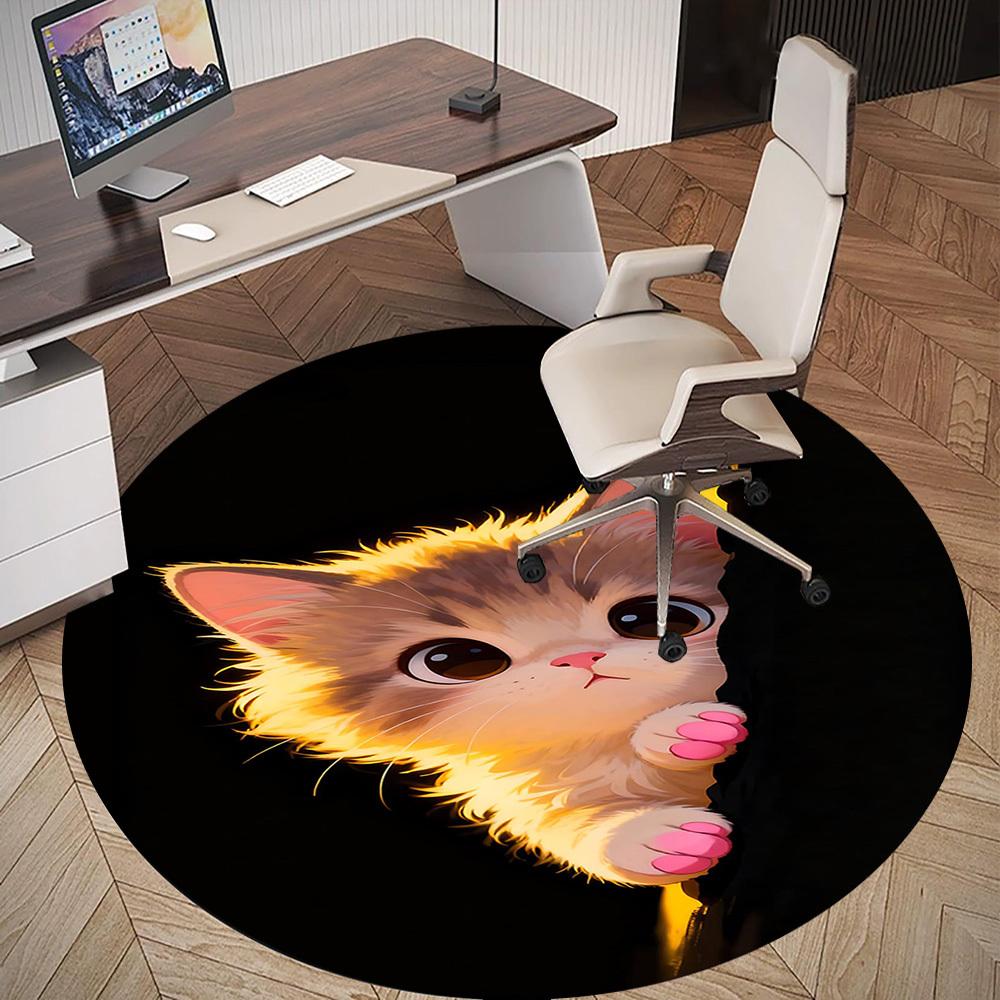 1pc Kitten Cute Round Chair mat office Area Rug - Non-Slip, Floor Mat for Office, Bedroom, and Indoor Decor p127025