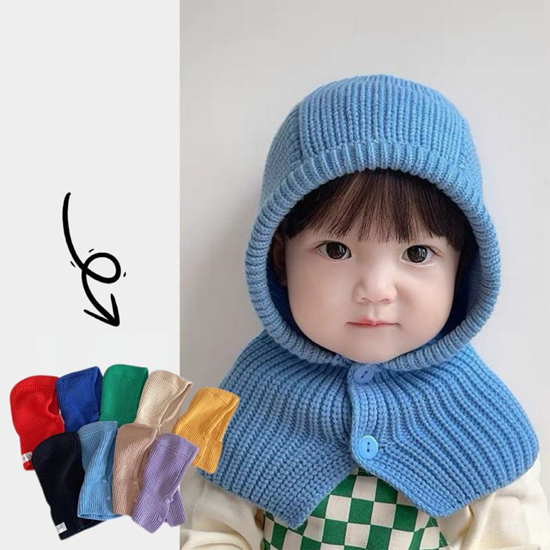 Autumn And Winter  Solid Color Warm Ear Protection Baby Hat Solid Color Windproof Children'S Wool Knitted Hat