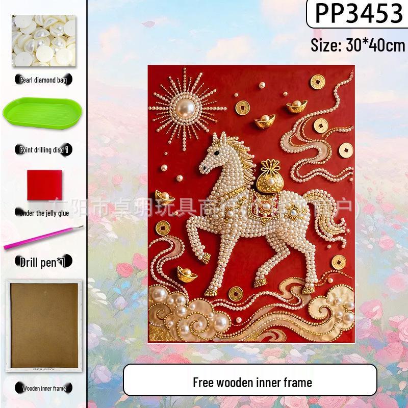 Handmade 3D Pearl Cross-Stitch Castle with Starry Sky Stickers and Indoor Decorative Frame