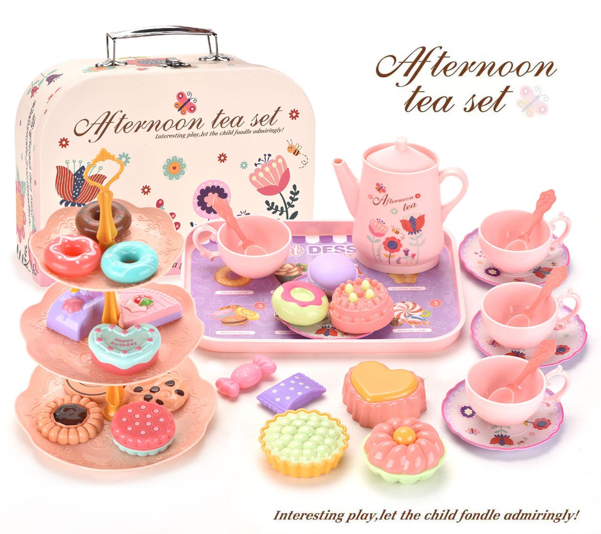 

Tea Party Set For Little Girls Flower Tea Set Toys For Toddler Kids Kitchen Pretend Play Toys With Dessert Cake Christmas Gifts