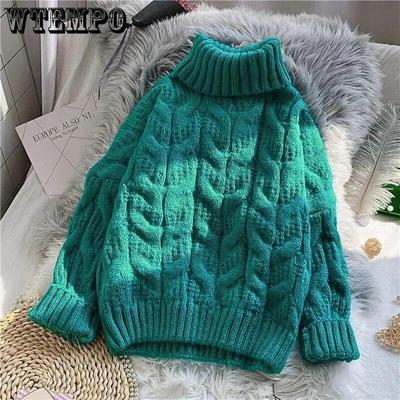 Turtleneck Sweater Thickened Loose Crochet Stripe Women Short Knit Pullover Warm Pull Jumper Casual Commuting New Fashion Autumn Winter