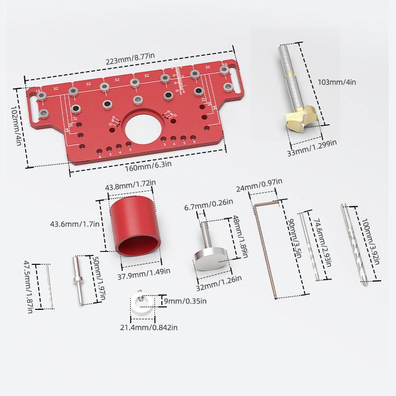 Shelf Pin Hinge Jig 2 in 1 Self Contained Clamping All Metal Cabinet Hardware Tool Drilling Guide
