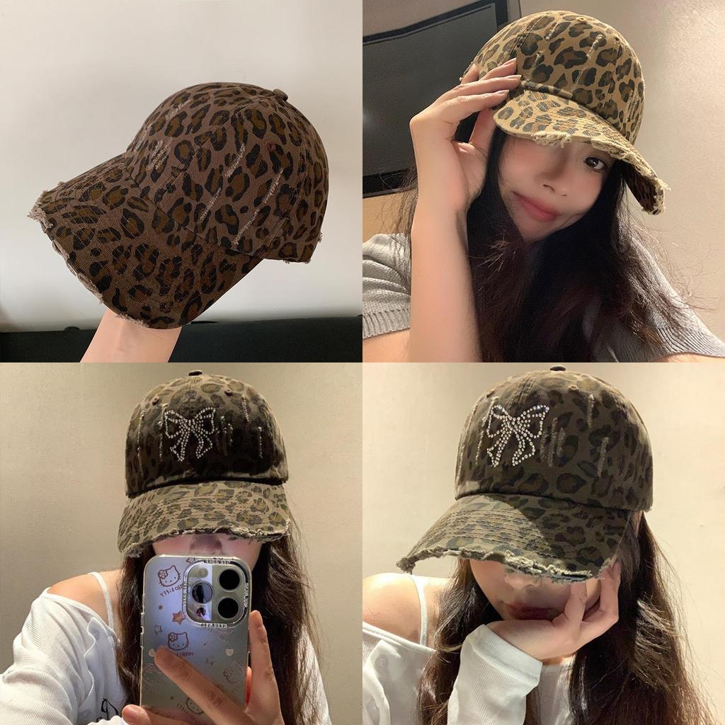 American Retro Leopard Print Embroidered Baseball Cap With Curved Brim For Women Sunshade
