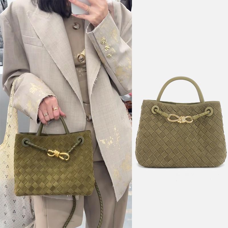 Suede Woven Bag, Hand Bag, Women's Bow Metal Buckle, Large Capacity Commuter Shoulder Messenger Tote Bag