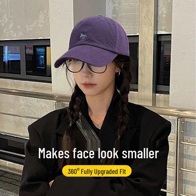 High-End Purple Skin-Brightening Extra-Large Baseball Cap with Hard Top and Cute Little Fox Design.