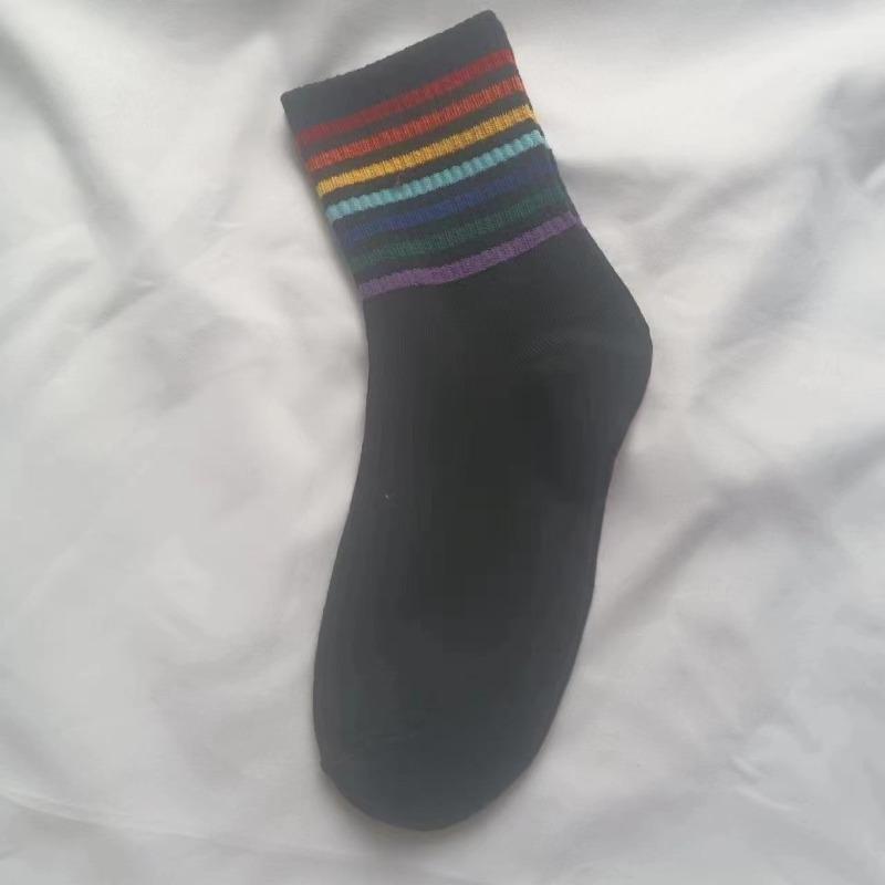 Instime Unisex Stripes Mid Men Socks Harajuku Colorful Funny Socks Men 1 Pair Kawaii Rainbow Color