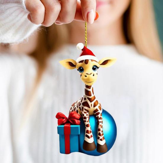 Giraffe Christmas Ornament Acrylic Cute Animal Pendant Cartoon Giraffe Hanging Ornament for Tree Car Animal Lovers Gift