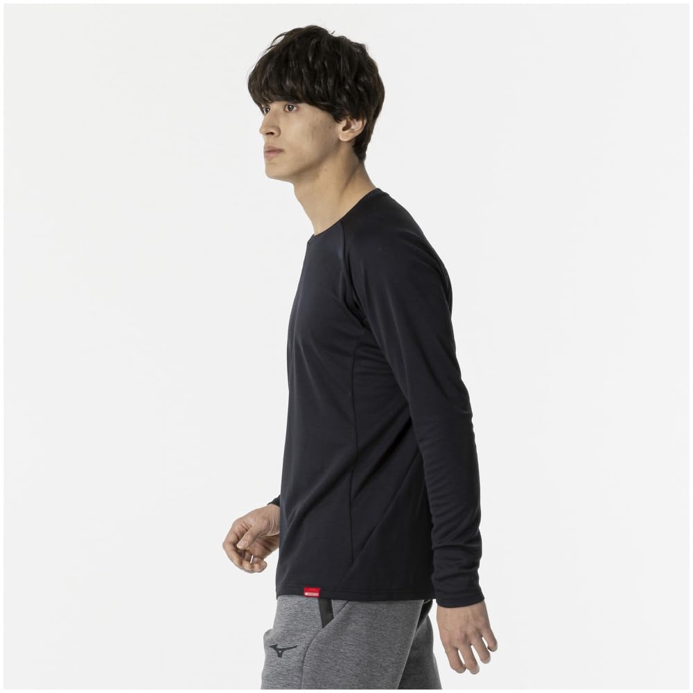 Mizuno Breath Thermo Training Long Sleeve and 32MAB543 Wear, T-Shirt, Moisture-Wicking Heat-Generating, Men's, Black,