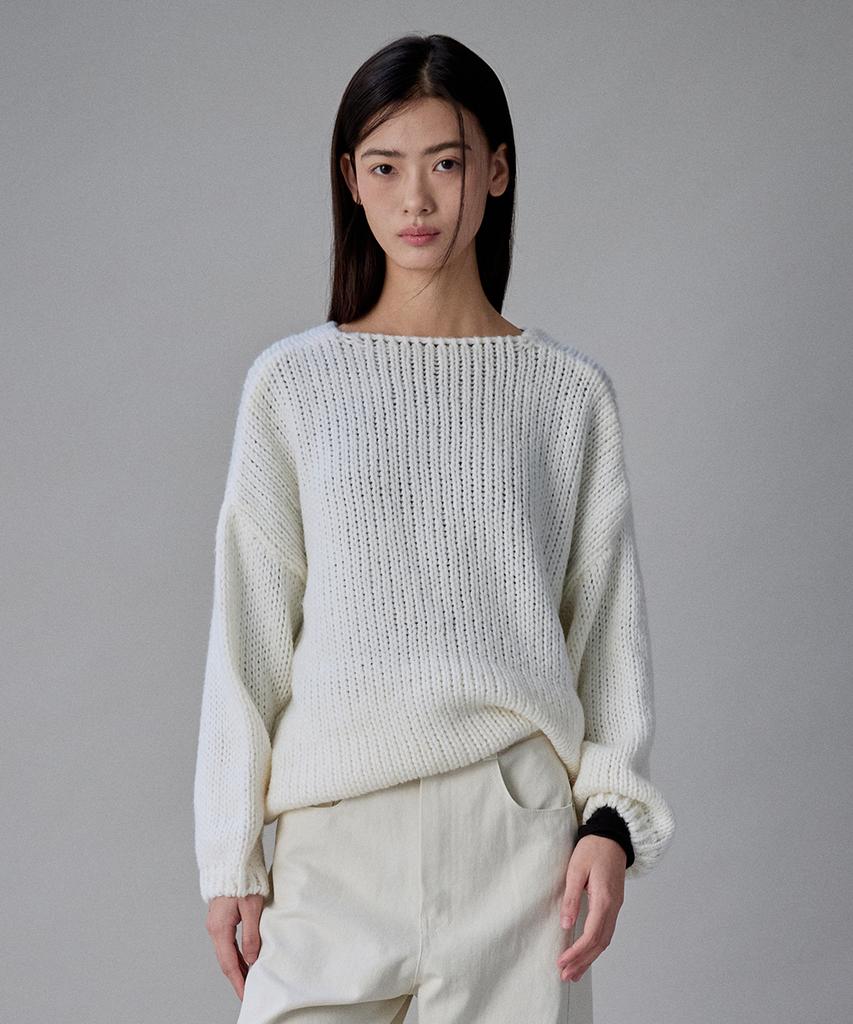 COQUET Coquet Volume V-Neck Knit Sweater Ecru Ivory