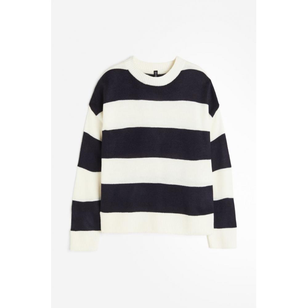 

H M jacquard knit sweater navy blue stripe