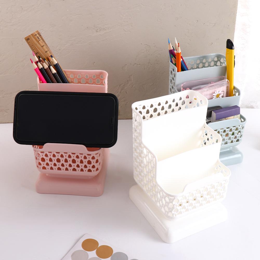

Container Phone Standing Desktop Storage Box Stationery Organizer Make up Brush Holder Pen Holders білий