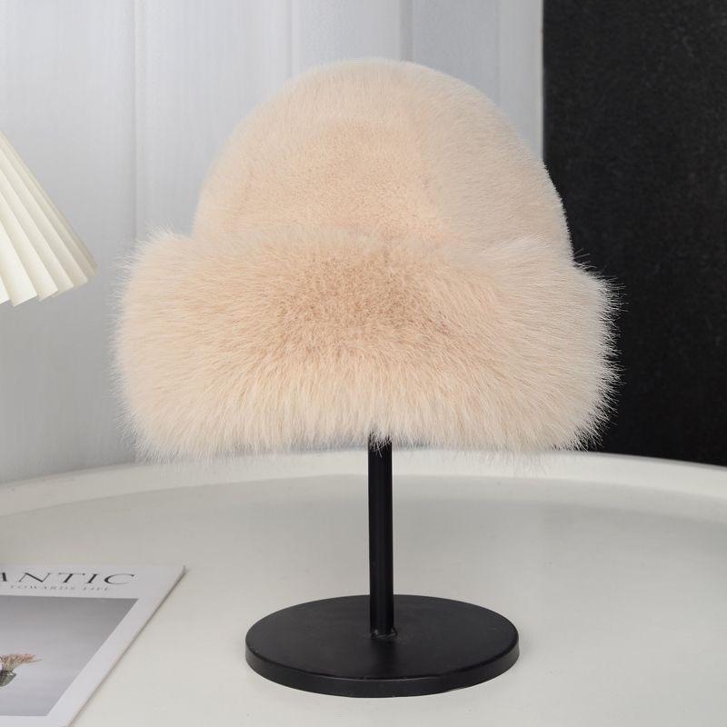 Autumn and winter new plush Mongolian hat windproof warm basin hat thickened imitation leather ear protector bucket hat imitation fox hair