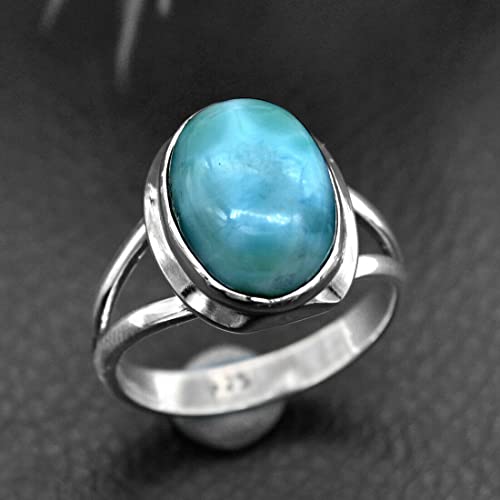 Natural Larimar Ring With Gemstone 925 Sterling Silver Ring Handmade Stone Solid Stone Jewelry for Women - 5.08 Gms