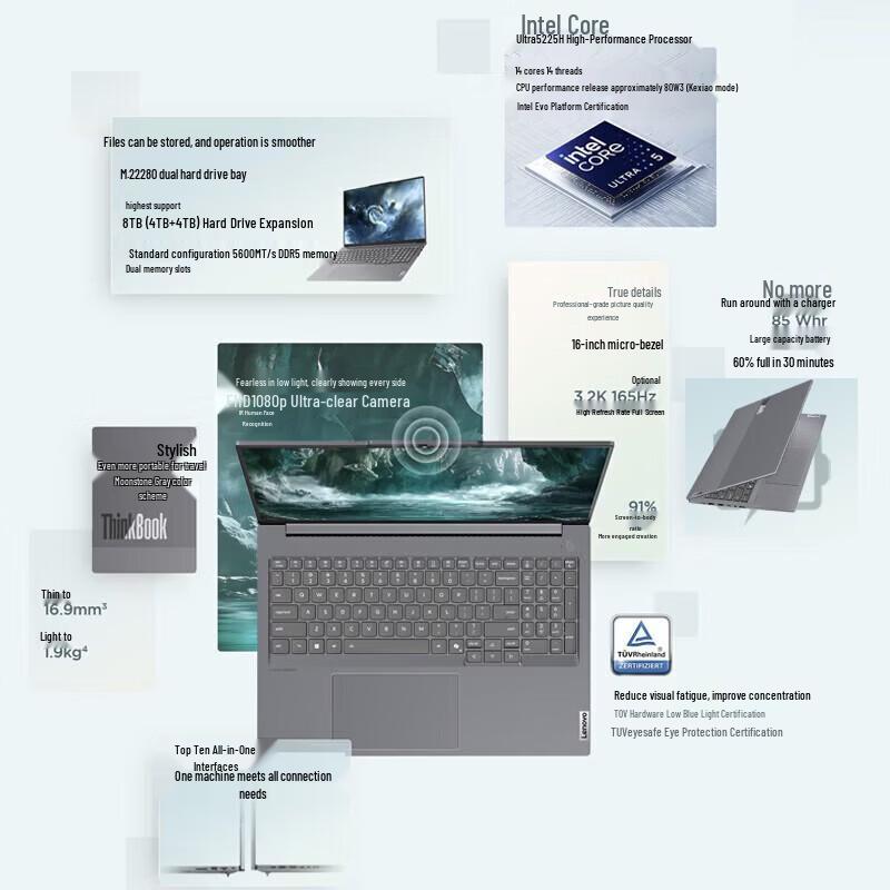 Lenovo ThinkBook 16+ AI Thin & Light Laptop (CN version)