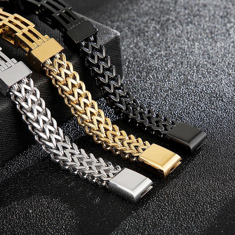 Men's Fashion Double-Layer Square Chain Titanium Steel Bracelet with Magnetic Clasp