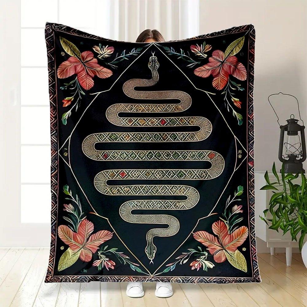 "Bohemian Snake Wall Art: Boho Decor with Flowers"Blanket Flannel Throw Blanket for Sofa, Bed, Travel, Camping, Office, Couch, Chair, And Be