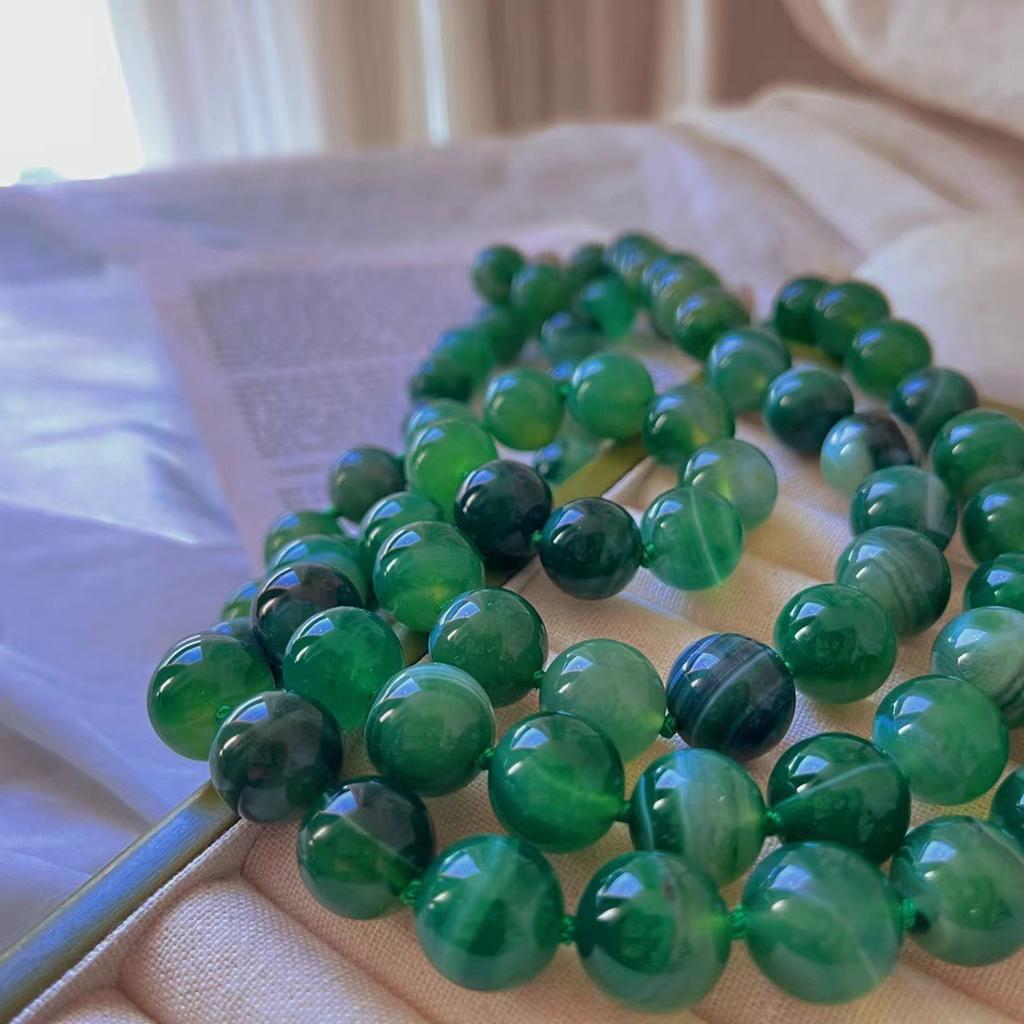 National Style Jadeite Color Large Particles 14Mm Natural Green Chalcedony Agate Necklace Women'S Atmosphere Basic Beads