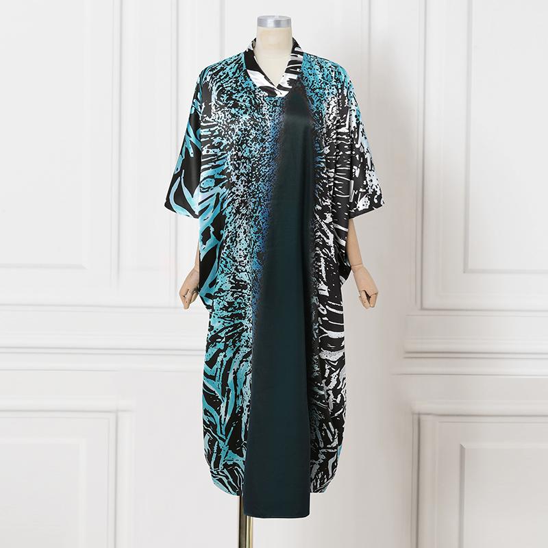 

Женское платье-кафтан макси большого размера с принтом пэчворк, с рукавом три четверти, повседневное, свободного кроя 5XL синий