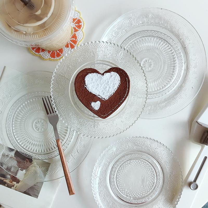 Plateau Glass Simple Transparent Embossed Lead-free Breakfast Plate 6-inch Small Fruit Plate Heat-resistant Kitchen Products