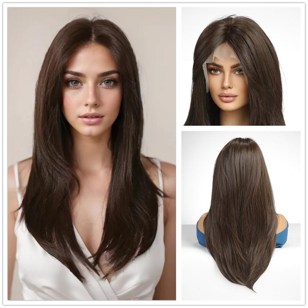 ALAN EATON Lange synthetische gerade Ombre Ash Platinum Blonde Lace Front Perücken für Frauen Cosplay Party High Density Hair Hitzebeständig