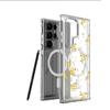 Yellow Floral Magnetic Case for iPhone 14/15/16/17 Pro Max - Transparent Full Coverage