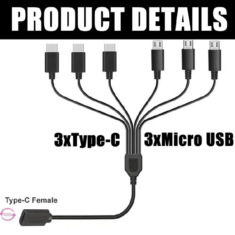 6 in 1 Charging Accessory USB C Splitter Adapter Cable Cord with Multiple Output Charging Up to 6 Devices Simultaneously