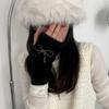 Imitation Mink Fur Half-finger Gloves with Bow and Hot Diamond Warm and Cute with Exposed Fingers  Cold Proof and Warm Finger Cots for Student Girls
