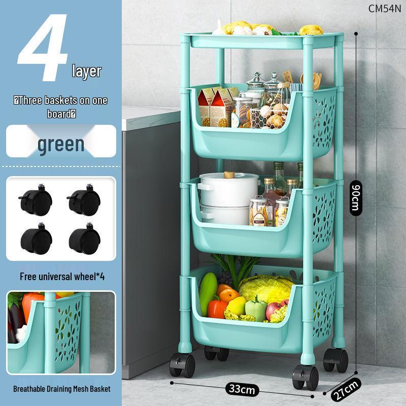 Multi-layer Kitchen Storage Rack: Multi-functional Vegetable, Fruit, and Snack Basket Trolley.