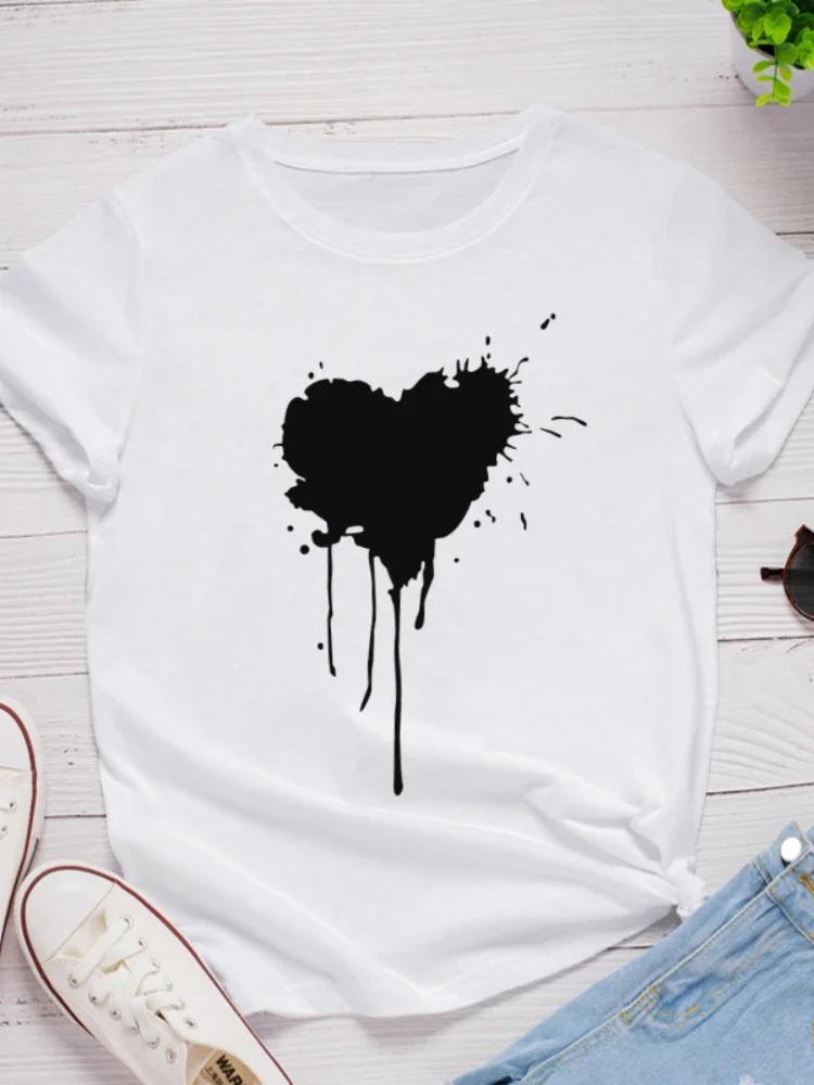 Melting Heart Print Women T Shirt Short Sleeve O Neck Loose Women Tshirt Ladies Tee Shirt Tops Clothes Camisetas Mujer