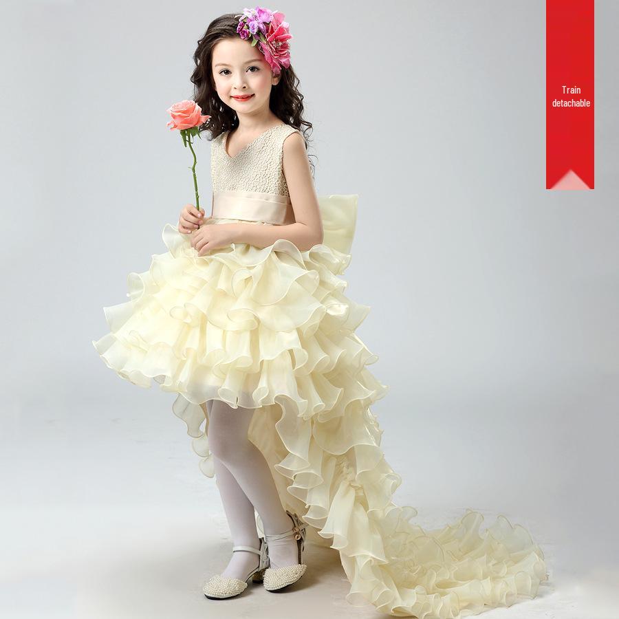 Girls' High-End Formal Princess Dress with Removable Train - Perfect for Weddings, Flower Girls, and Piano Performances