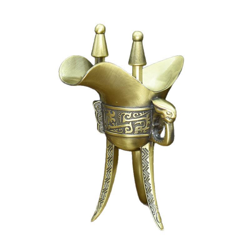 Antique Imitation Bronze Qianlong Jue Cup – Three-Legged Wine Vessel for Weddings and Film Props