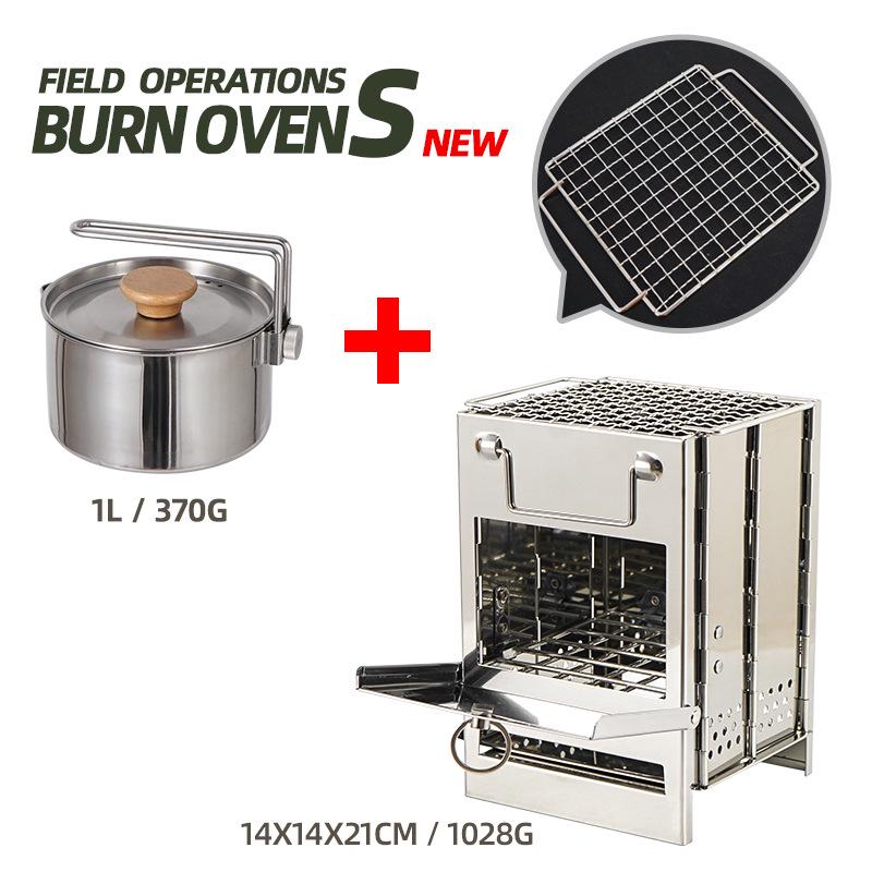 Stainless Steel Outdoor Folding Firewood and Charcoal Stove with Integrated Fire Starter for Camping, BBQ, and Heating