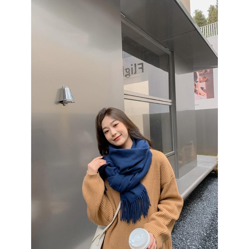 Scarf Women's Autumn and Winter New Wool Cashmere Scarf Versatile Men's Shawl Dual Purpose Solid Color Scarf