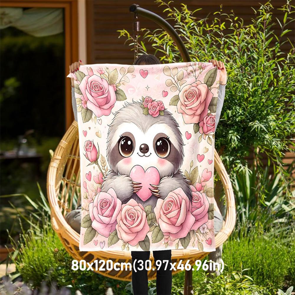 1pc Sloth Heart Outdoor Flannel Blanket Soft Warm All-Season Throw for Sofa Bed Car Camping Office, Cozy Gift Idea1176S 80x120cm(31x47inch)