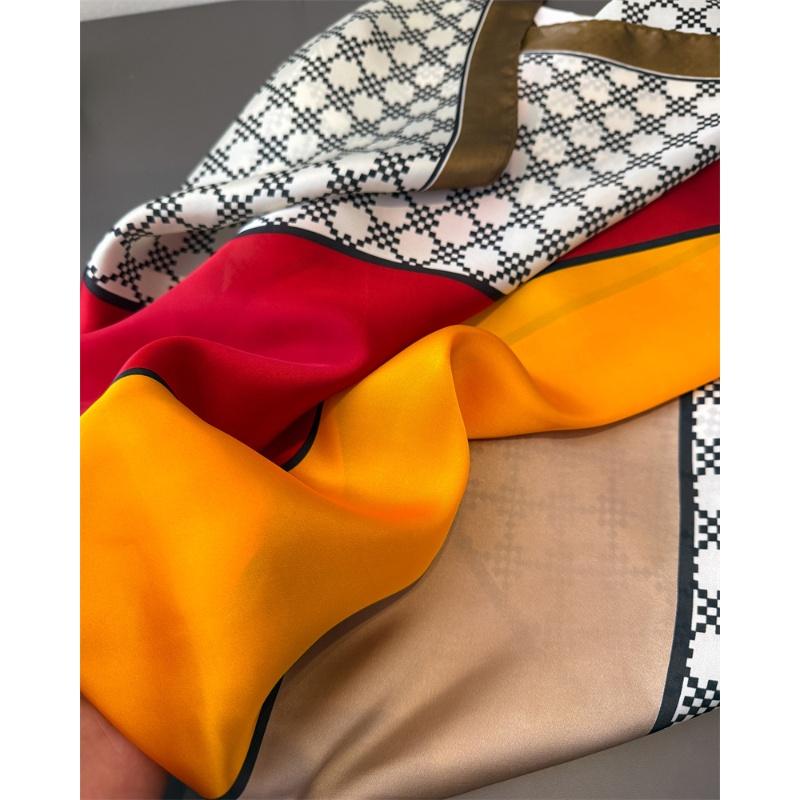 Satin Emulated Silk High-End Printing Elegant Large Scarf Shawl Headscarf Neck Protection Scarf Decorative Women'S Scarf