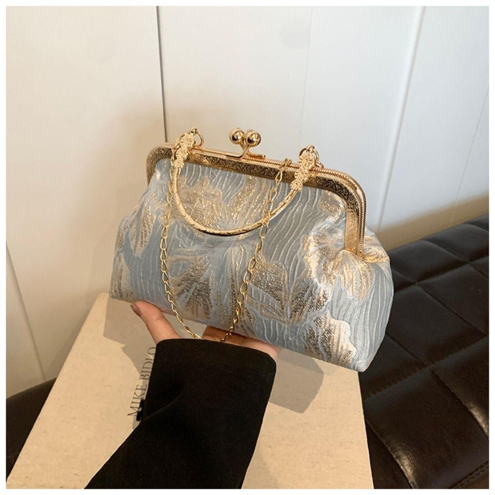 Neue Seidenhandtasche Stickerei Retro Einzelne Schulter Crossbody-Tasche Chinesischer Stil Muschel-Tasche Damen