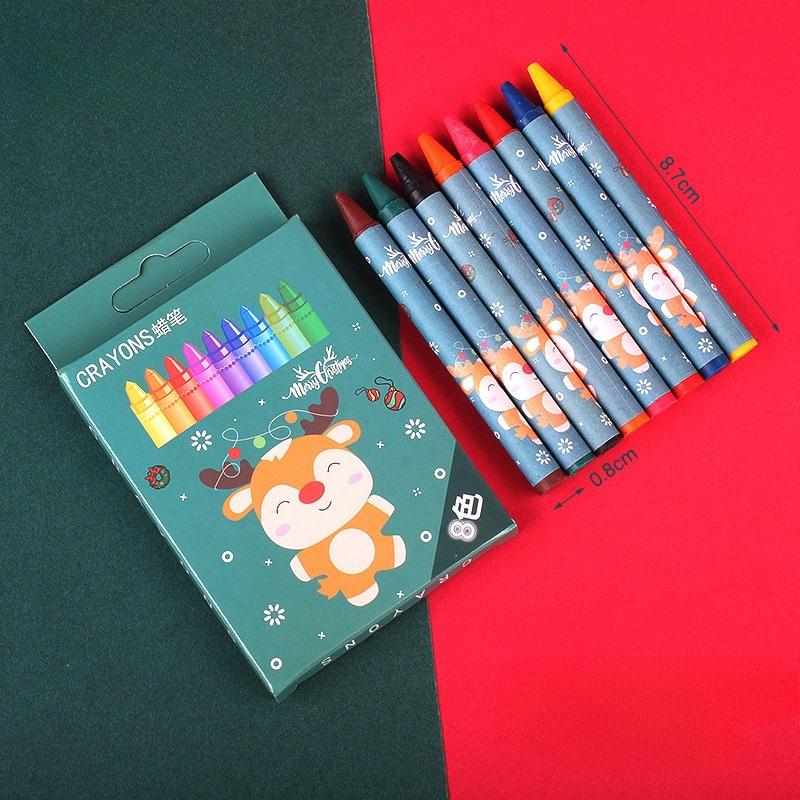 Cartoon Christmas Crayons Set Creative 8 Colors Drawing Painting Kit Cute Art Supplies Coloring Gift for Kids Students
