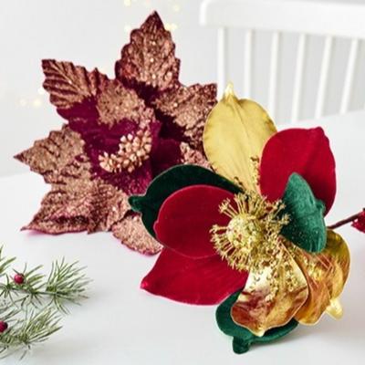 Große Glitzer Künstliche Weihnachtsblume Schöne Handgemachte Weihnachtsstern Beflockte Weihnachtsbaumschmuck Partyzubehör