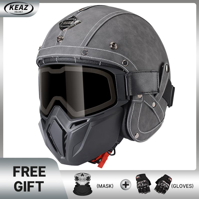 Brown Vintage Open Face Helmet Keaz Comfort Fit Liner Classic Look with Great Ventilation Sun Protection No Fogging