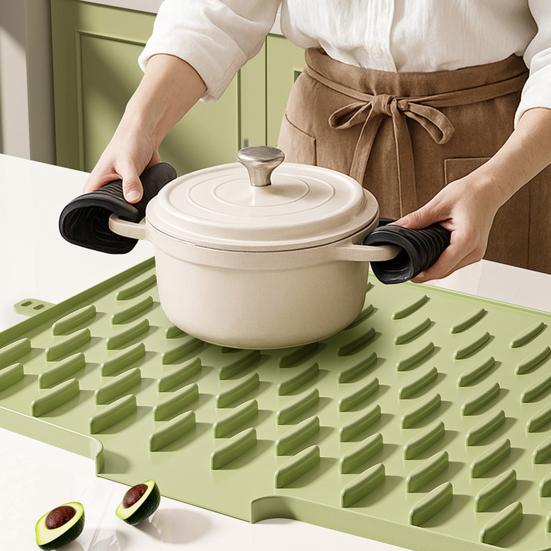 Yousheng Dish Drying Mat Heat Resistant Silicone Kitchen Drying Mat Non-Slip Kitchen Countertop Mat Prevents Water Build Up for Hot Pots Pans Meal