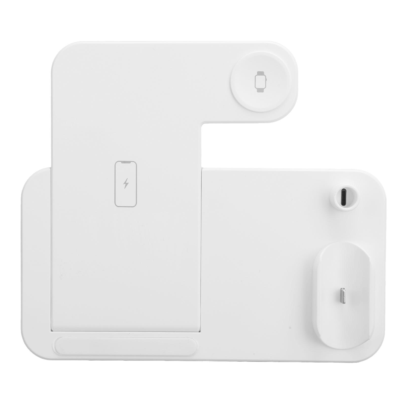 

4-в-1 складное беспроводное зарядное устройство, быстрая зарядная док-станция для мобильного телефона, часов, наушников, белый белый
