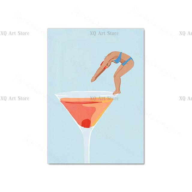 Nordic Poster Pool Party Swim Diving Bathtub Coffee Girl Abstract Wall Art Print Canvas Painting Decor Pictures Living Room Home