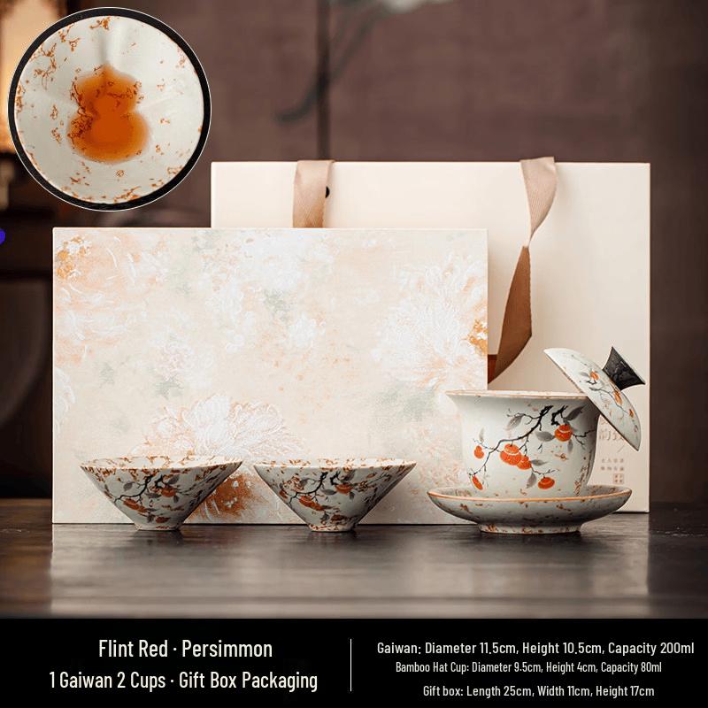 Persimmon Flint Red Gaiwan Teacup Set